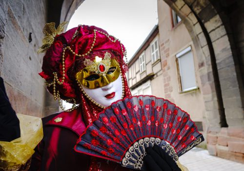 Editorial, 6 March 2016: Rosheim, France: Venetian Carnival Mask - A most beautiful masks photographed in open street